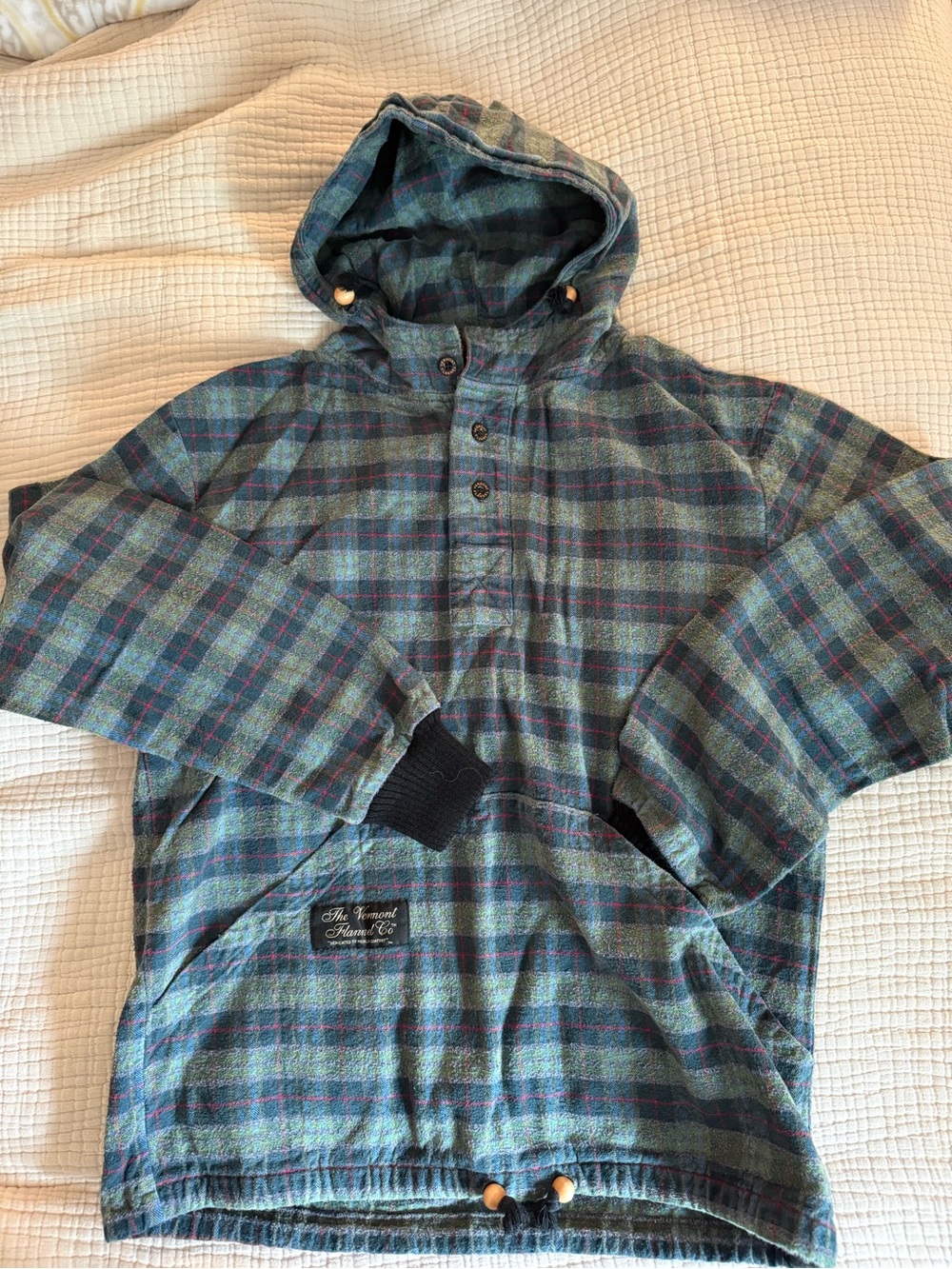 Plaid Hooded Pullover Shirt Jacket - Blue Green